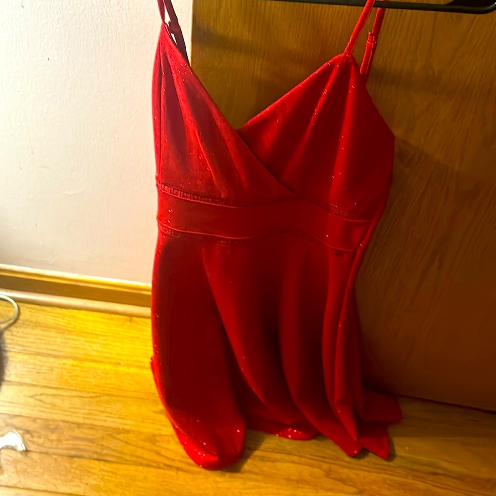 red sparkly dress- sleeve less
